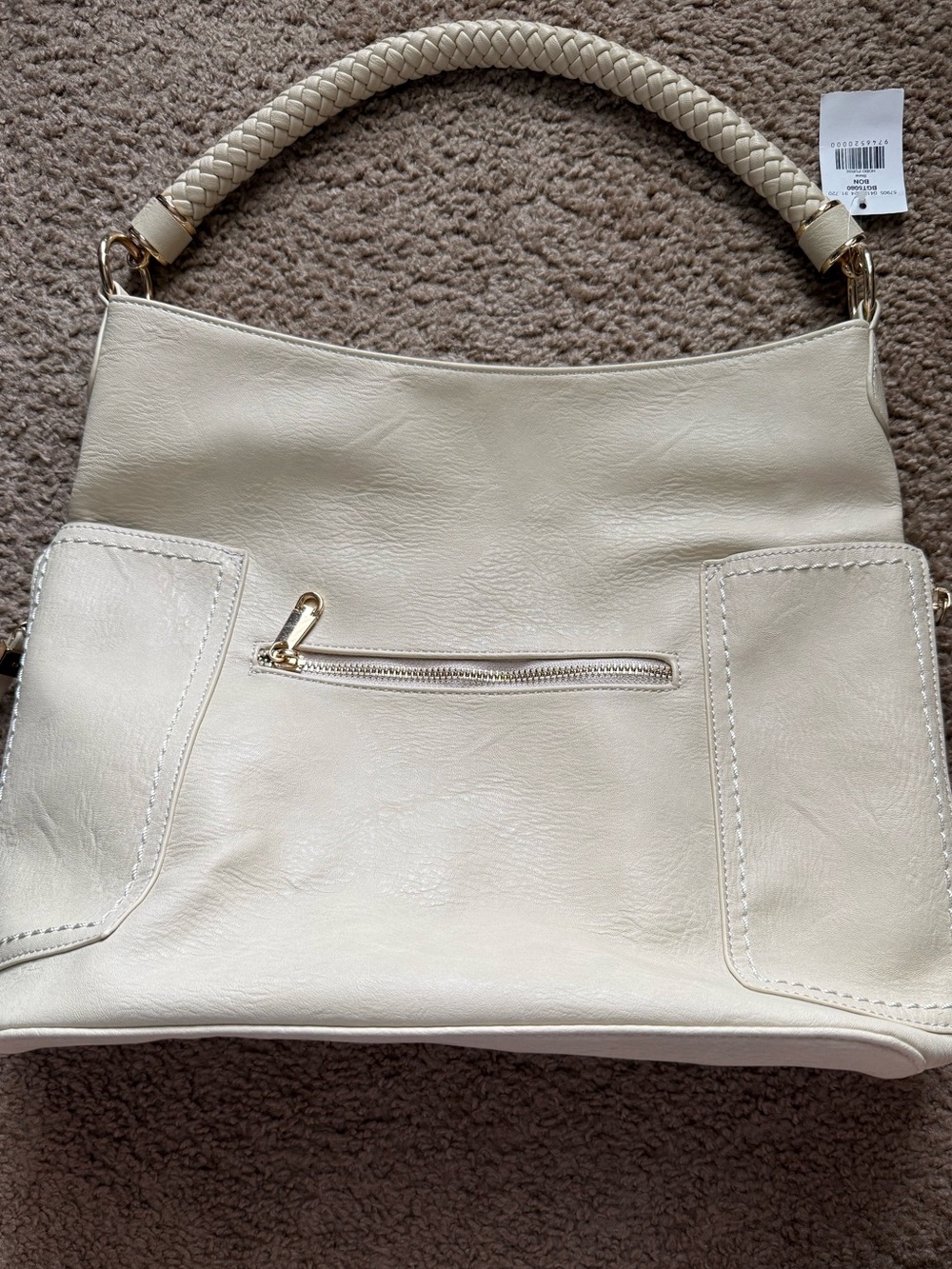 Cream Women's Shoulder Bag with Braided Handle